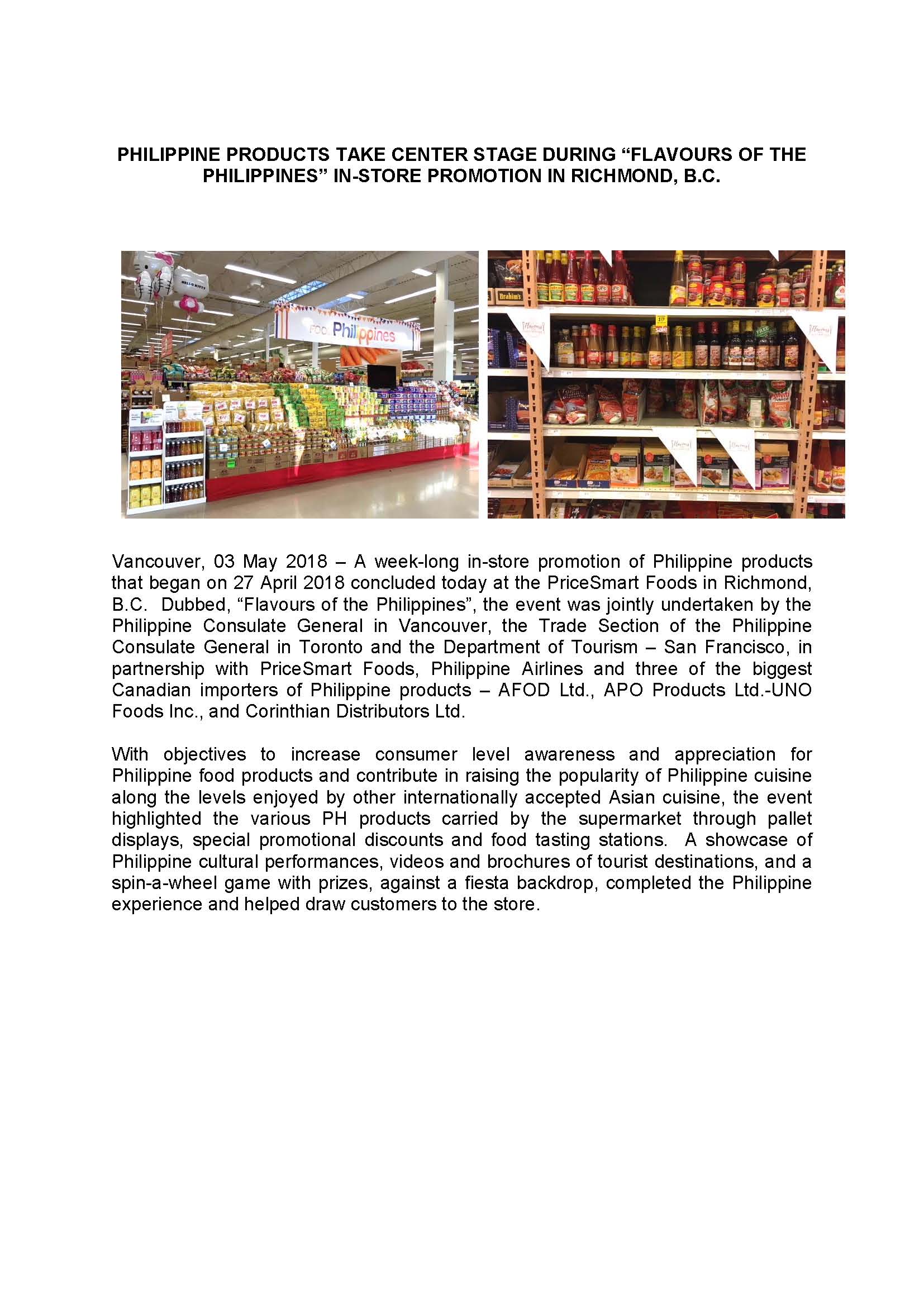 Press Release on PriceSmart In Store Promotion Page 1