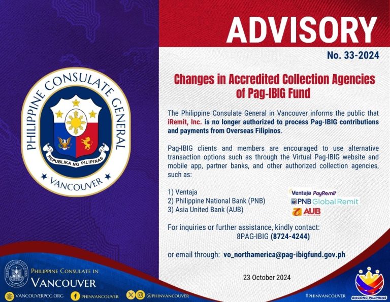 Advisory No. 33 2024 Pag IBIG Accredited Collection Agencies 768x595